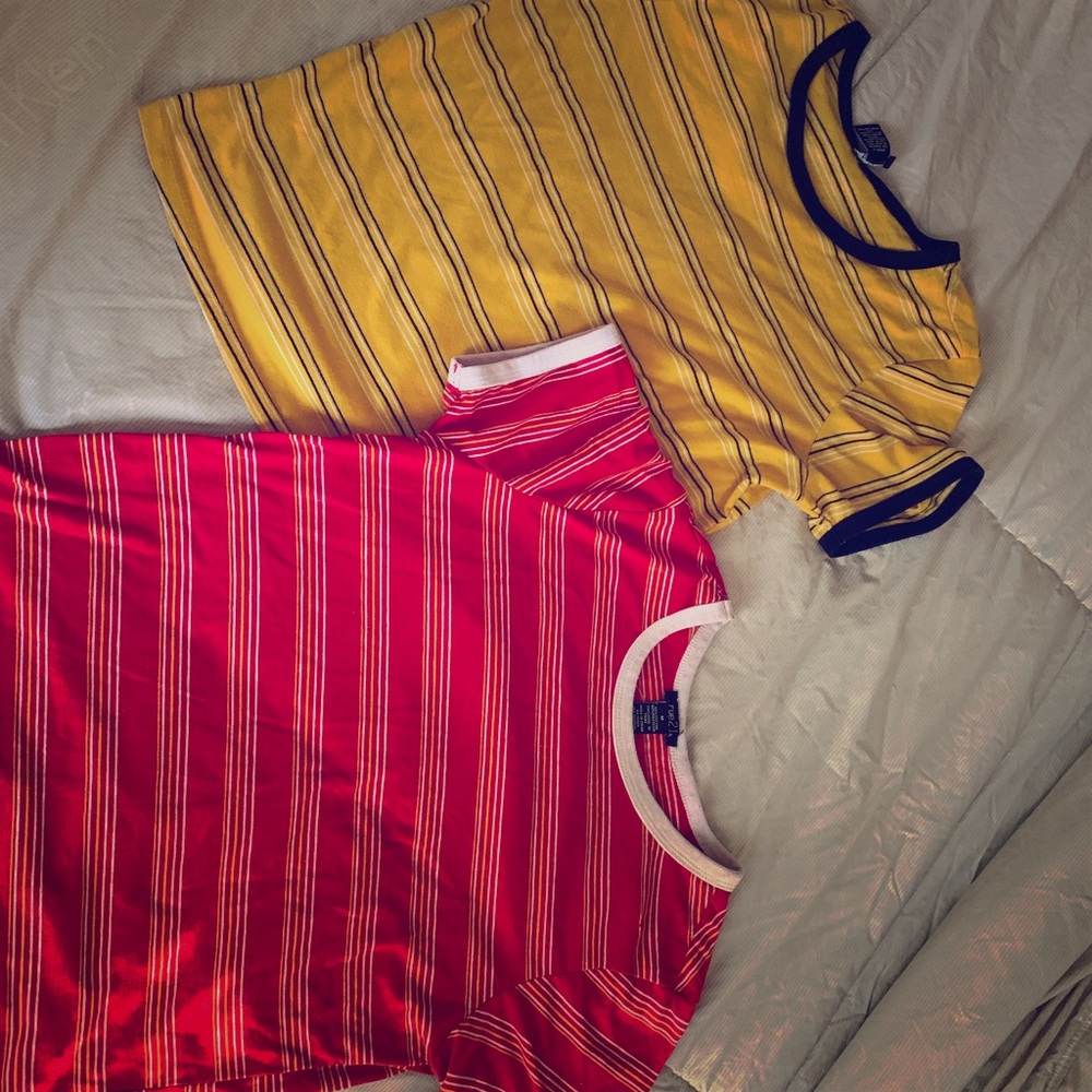 Both red/white AND black/gold Stripes T-shirts